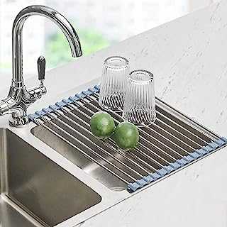 Over the Sink Dish Drying Rack, Seropy Roll Up Dish Drying Rack Kitchen Rolling Dish Drainer, Foldable Sink Rack Mat Stainless Steel Wire Dish Drying Rack for Kitchen Sink Counter (17.8''x11.2'')