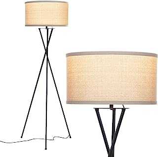 Brightech Jaxon - Mid Century Modern Tripod Floor Lamp for Living Room - Standing Light with Contemporary Drum Shade Matches Bedroom Decor, Gets Compliments - Tall Black Lamp with LED Bulb