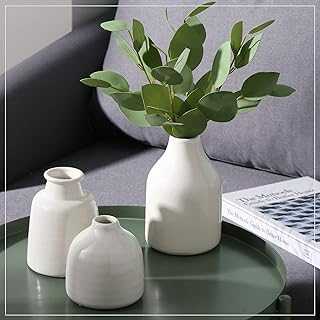 BEC White Small Ceramic Vases Set of 3 for Flowers Modern Floral Vase Living Room Decor Home Decoration