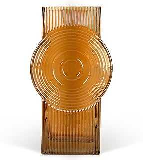 Amber Glass Vase for Modern Burnt Orange Decor, Hand Blown Geometric Circle Vase, 9” Handmade Decorative Abstract Boho Vase for Stylish Minimalist Home, Amber Vases for Decor