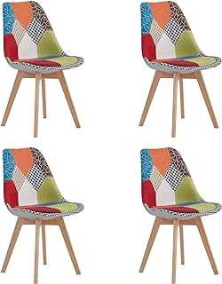 BenyLed Set of 4 Patchwork Dining Chairs Modern Side Chair with Upholstered Seat and Wood Legs Ideal for Dining Room, Living Room, Bedroom, etc. (Red)