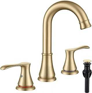 WiPPhs Bathroom Faucet for Sink 3 Hole with Pop Up Drain and cUPC Faucets Supply Hose, 2 Handle 8 inch Brass Widespread Bathroom Sink Faucet, Brushed Gold Basin Faucet Taps Mixer