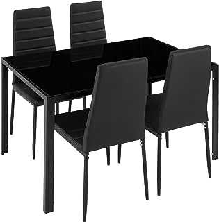 TecTake Dining room furniture set with table and 4 chairs Robust table top made of safety glass (Black | No. 402837)