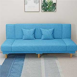 JHKZUDG 2 Seater Convertible Sofa Bed, Upholstered Sofa Settee, 3 Inclining Positions Cotton Fabric Sofa Bed, for Living Room Bedroom,blue,120 × 46 × 80cm