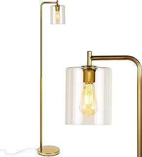 Brightech Elizabeth Industrial Floor Lamp with Glass Shade & Edison Bulb - Indoor Pole Light to Match Living Room or Bedroom in Farmhouse, Vintage, or Rustic Style - Standing, Tall Lighting - Gold