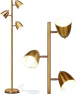Brightech Jacob - LED Reading and Floor Lamp for Living Rooms & Bedrooms - Classy, Mid Century Modern Adjustable 3 Light Tree - Standing Tall Pole Lamp with 3 LED Bulbs - Antique Brass / Gold