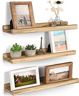 Emfogo Wall Shelves with Ledge 16.9 inch Wood Picture Shelf Rustic Floating Shelves Set of 3 for Storage and Display Carbonized Black