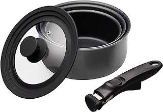 MasterClass Smart Space Saucepans, Non-Stick Saucepans for all Hobs, Induction Safe, Non Stick Saucepans, with Removable Handle and Universal Lid, Aluminium, 5-Piece Set, Grey