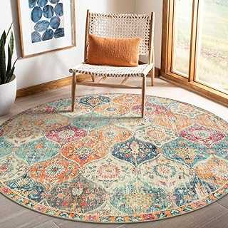 Lahome Moroccan Trellis Washable Round Area Rug - Non-Slip Round Rugs 6ft Ultra-Thin Large Circle Rugs for Livingroom Soft Throw Rug Vintage Carpet for Bedroom Kitchen Nursery(6ft-Round,Cream)