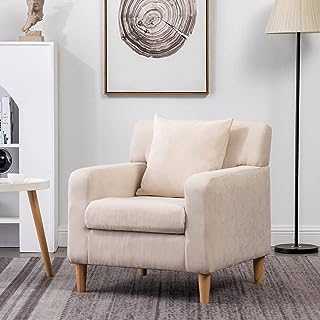 Armchair Reading Chair Accent Chair Velvet, HollyHOME Club Chair Sofa Chair with Cushion Reception Chair Leisure Chair for Bedroom Living Room, Beige