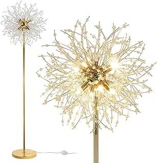 Rayofly Modern Floor Lamp, Golden Fireworks Crystal Floor Lamps for Living Room, 8-Lights Crystals Standing Lamps with Foot Switch, Glass Metal, Elegant Design Tall Lamp for Bedroom, Beside, G9, 175cm