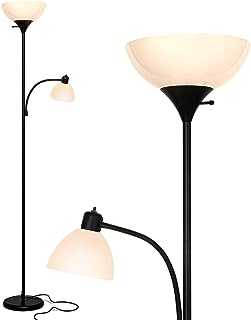 Brightech Sky Dome Plus - Super Bright LED Torchiere & Reading Floor Lamp - Dimmable Modern Standing Pole Lamp for Office, Living Room – Tall Mother-Daughter Lights for Bedroom Night Lighting – Black