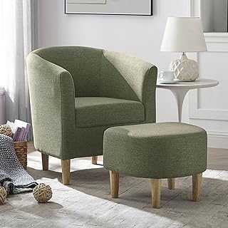 Marketero Bucket Chair, Snuggle Boucle Arm Chair with Footstool for Bedroom Single Sofa Comfy Accent Tub Chairs Recliner Armchair for Livng Room Lounge Reading Occasional Green