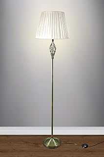 Floor Lamp Antique Brass 164 cm Tall Floor lamp Fabric Shade (White)