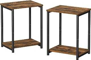 VASAGLE Side Tables, Set of 2 Bedside Tables, End Tables with Storage Shelf, Steel Frame, for Living Room, Sitting Room, Bedroom, Industrial, Rustic Brown and Black LET272B01