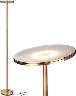 Brightech Sky Flux - The Very Bright LED Torchiere Floor Lamp, for Your Living Room & Office - Halogen Lamp Alternative with 3 Light Options Incl. Daylight - Dimmable Modern Uplight - Brass