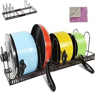 Masthome Expandable Pan Lid Holder, Adjustable Pots and Pans Organiser for Kitchen Cupboard, Saucepan Baking Tray Storage Stand Rack with 7 Dividers - Send 1 Cleaning Cloth
