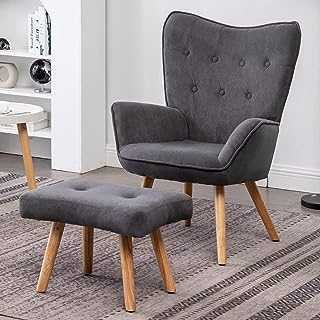 HollyHOME Armchair Living Room Chair, Velvet Accent Chair with Footstool Lounge Leisure Chairs, Reading Chair for Bedroom, Dark Grey