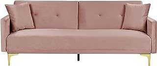 Modern Tufted Velvet Sofa Bed 3 Seater Pink Golden Legs Lucan