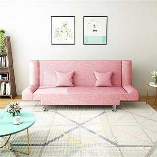 DameCo 2 Seater Convertible Sofa Bed, 3 Inclining Positions Cotton Fabric Sofa Bed with Stainless Steel Legs, Upholstered Sofa Settee for Living Room Bedroom,pink interesting