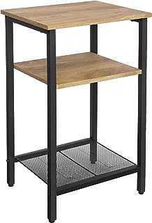VASAGLE End, Side Table and Nightstand with 3 Shelves, Heavy-Duty Steel Frame, Living Room Bedroom, Easy Assembly, Honey Brown and Black LET201B05, 34 x 29 x 58cm