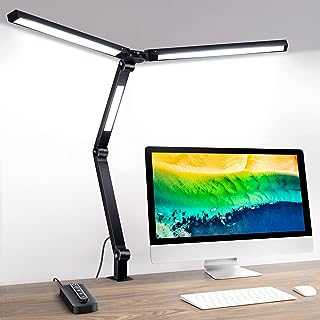 LED Desk Lamp, Eye-Caring Three Light Source Desk Light with Clamp, 1000 Lumens 4 Color Modes & 4 Brightness Swing Arm Lamp, Clip-on Architect Lamp with USB Charging Port, 1H Timer, Memory Function