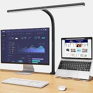 EppieBasic LED Desk Lamp, Architect Desk Lamp Clampable for Home Office, 24W Bright LED Workbench Office Lighting, Eye Protection Monitor Lamp Dimmable & 6 Colour Modes, Auto Dimming Work Light