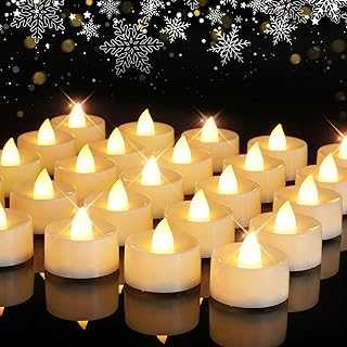 Homemory 24 Pack Warm White Battery LED Tea Lights, Lasts 3X Longer, 200Hours, Flameless Flickering Tealight Candle, Electric Fake Candle for Votive, Wedding, Party, Table, Dining Room, Gift