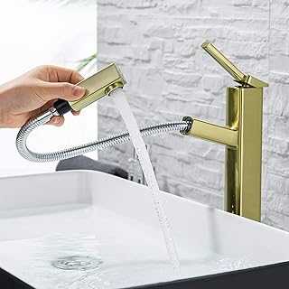 KAIYING Bathroom Pull Down Vessel Sink Faucet, Lavatory Single Hole Basin Sink Faucet with Pull Out Sprayer, Single Handle Utility Mixer Tap with Rotating Spout (Tall, Brushed Gold)