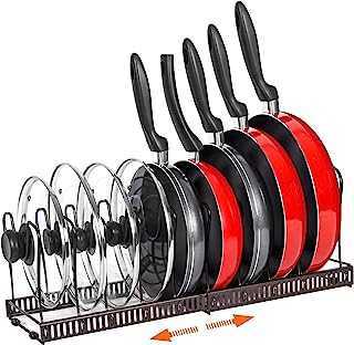 Expandable Pot Rack Organizer -Pot and Pan Organizer for Cabinet,Pot Lid Organizer Holder with 10 Compartment for Kitchen Cabinet Cookware Baking Frying Organizer Rack (BRONZE, 10)