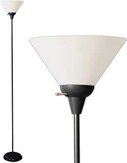 LIGHTACCENTS Black Metal Floor Lamp with Opal White Cone Shade. Model 6113-21 Standing Pole Torch Floor Lamp Torchiere Super Bright Floor Lamp ( Black Finish )