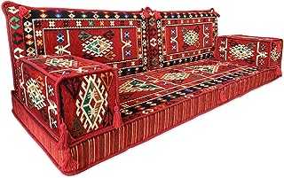 Spirit Home Interiors - Three seater Arabic Majlis Floor Sofa Set - Red Bohemian Floor Cushions - Modular Sofa Bed