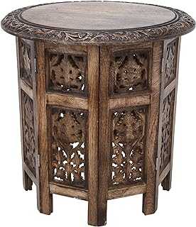 RAJRANG BRINGING RAJASTHAN TO YOU Round Wooden Coffee Table Decorative Small Corner Table Brown Wood Side End Tea Tables for Bedside Hallway Room Decor - 45 cm