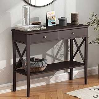 ChooChoo Console Sofa Table Classic X Design with 2 Drawers, Entryway Hall Table, Accent Table Easy Assembly (Espresso)