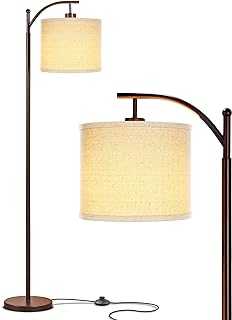 Brightech Montage - Bedroom & Living Room Floor Lamp - Reading Standing Light with Arc Hanging Shade - Indoor, Tall Pole Lamp for Office - Suits Mid Century Modern & Farmhouse - with LED Bulb - Bronze