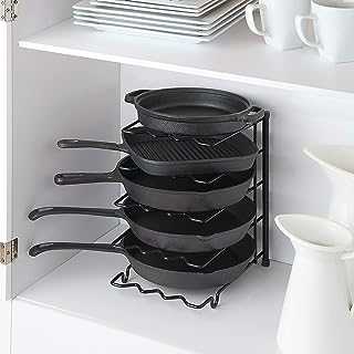 SunnyPoint Metal Heavy Duty Kitchen Countertop Cabinet Pantry Pan, Pot Lid, and Pot Organizer Rack Holder, 9.13 x 10.43 x 13.78 Inch, Black