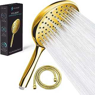 SparkPod High Pressure Handheld Shower Head with Hose- Huge 6-Inch Face- Rain Shower with Extra Long 6 ft. Hose - Luxury Design - No Hassle Tool-Less 1-Min Installation (Gold)