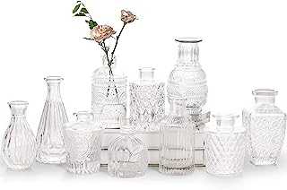 Bonne Ambiance Glass Bud Vase Set of 10-Small Vases for Flowers, Clear in Bulk, Cute Small CenterPcs, Mini Vintage Rustic Wedding Decor, Home Table Flower M (BA0751)