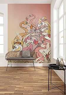 Komar DX4-012 Non-Woven Photo Wallpaper Flamingos and Lillys Size: 200 x 280 cm (Width x Height), Rail Width 50 cm