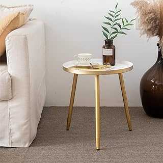 AOJEZOR Round Side Table, Metal End Table, Nightstand/Small Tables for Living Room, Accent Tables Cheap, Side Table for Small Spaces (White & Gold)