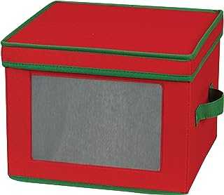 Household Essentials Dinner Plate Holiday Storage Chest,Red Canvas with Green Trim