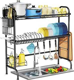 HOWDIA Over The Sink Dish Drying Rack, 2-Tier Stainless Steel Large Over The Sink Dish Rack with Utensil Holder Dish Drainers for Kitchen Counter