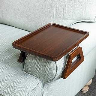 Arm Table Clip On Tray Sofa Table for Wide Couches. Couch Arm Tray Table, Portable Table, TV Table and Side Tables for Small Spaces. Stable Sofa Arm Table for Eating and Drink Table (Brown)