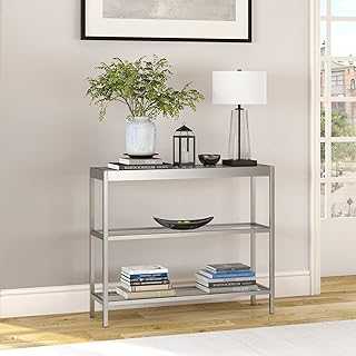 Henn&Hart Modern Console Table with Glass Top, Satin Nickel, 36"