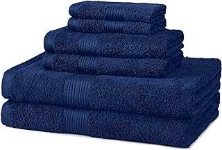 Amazon Basics 6-Piece Fade-Resistant Cotton Bath Towel Set - Navy Blue