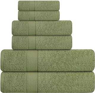 Tens Towels Bathroom Towels Set of 6, 2 Extra Large Bath Towels, 2 Hand Towels, 2 Wash Cloths, 100% Cotton, Medium Weight Towels for Bathroom, Ultra-Soft and Absorbent Towels (Forest Green)