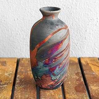 Koban Ceramic Raku Vase - RAAQUU Basics Handmade Pottery Home Decor Carbon Half Copper Matte
