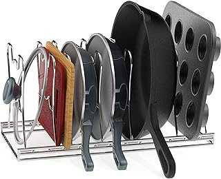 7 Adjustable Compartments Pan and Pot Lid Organizer Rack Holder, Chrome