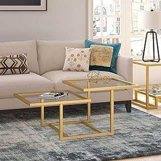 Henn&Hart 43" Wide Square Coffee Table in Brass, Modern coffee tables for living room, studio apartment essentials