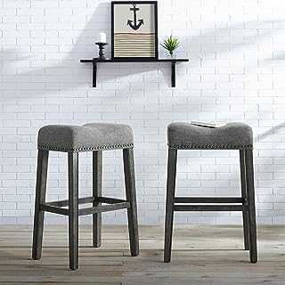 Roundhill Furniture Coco Upholstered Backless Saddle Seat Bar Stools 29" Height Set of 2, Gray